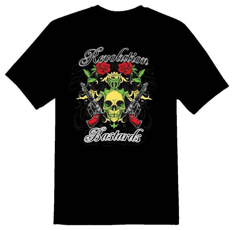 Revolution bastards roses guns skulls black  tee 160
