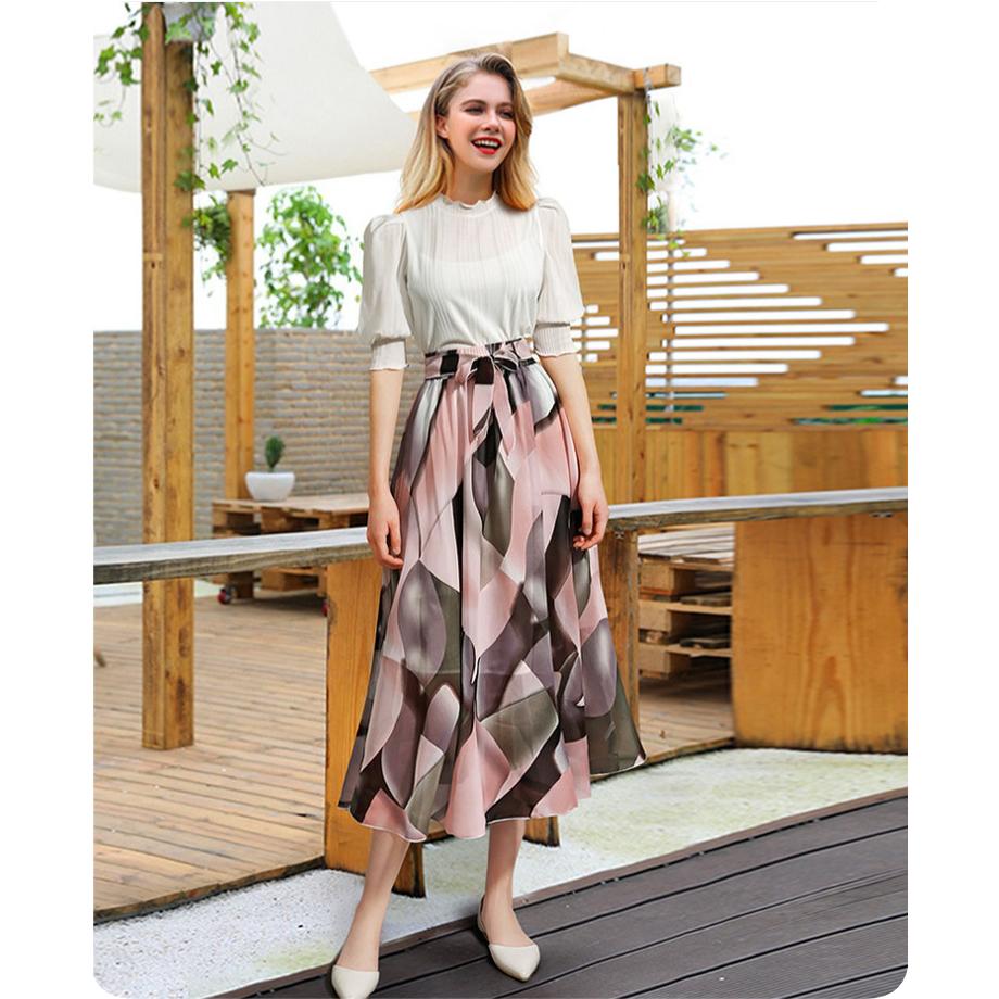 Chiffon Skirt Women's Summer Plus Size Mid-length Floral Skirt Mid-length Skirt Was Thin A-line Gauze Skirt