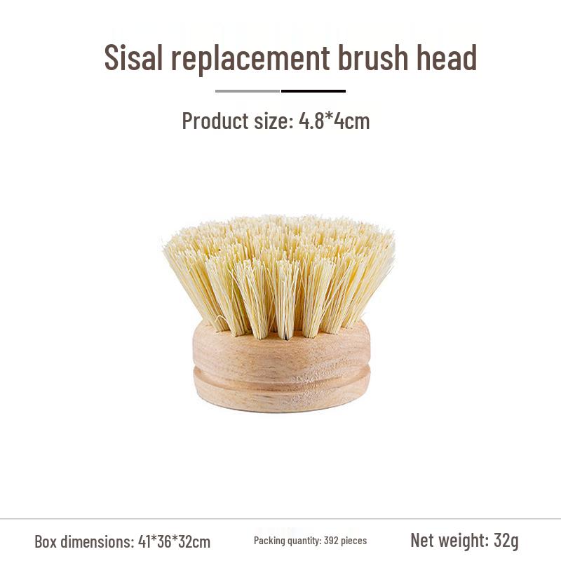 Eco-Friendly Natural Sisal Pot Brush with Soft Coconut & Horsehair Bristles - Replaceable Head for Non-Stick Pans