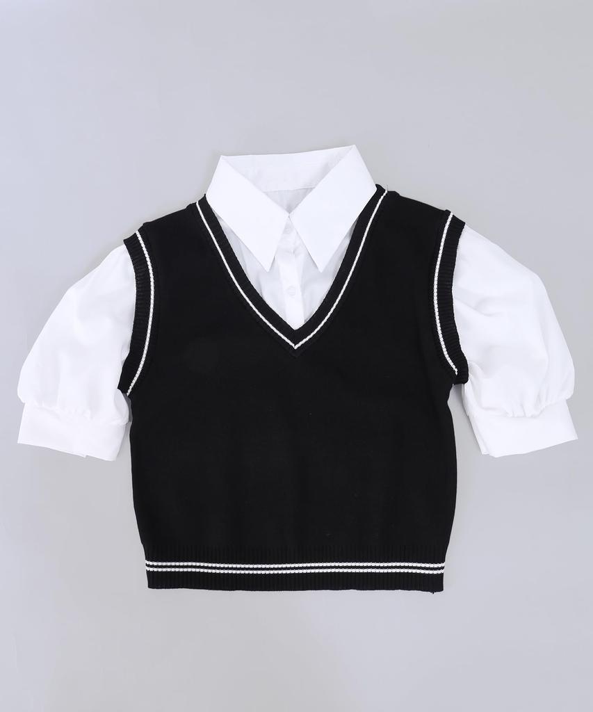 WEGO PHILLY Line Vest Docking Short Size Black Shirt, Girly, Sleeve, Women's, F,