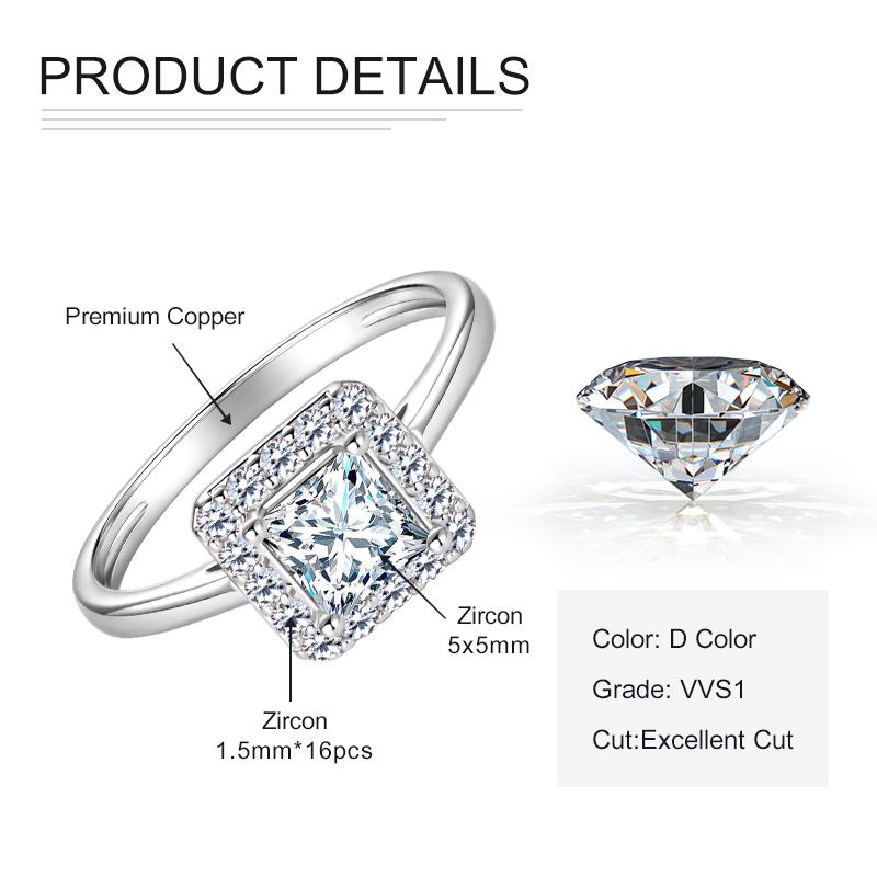 Rrjzz Trendige Prinzessin-Schliff Zirkonia Simulierte Diamant Damen Verlobungsringe Luxuriöser 14 Karat Goldplattierter Hochzeits-Jubiläumsring Schmuck