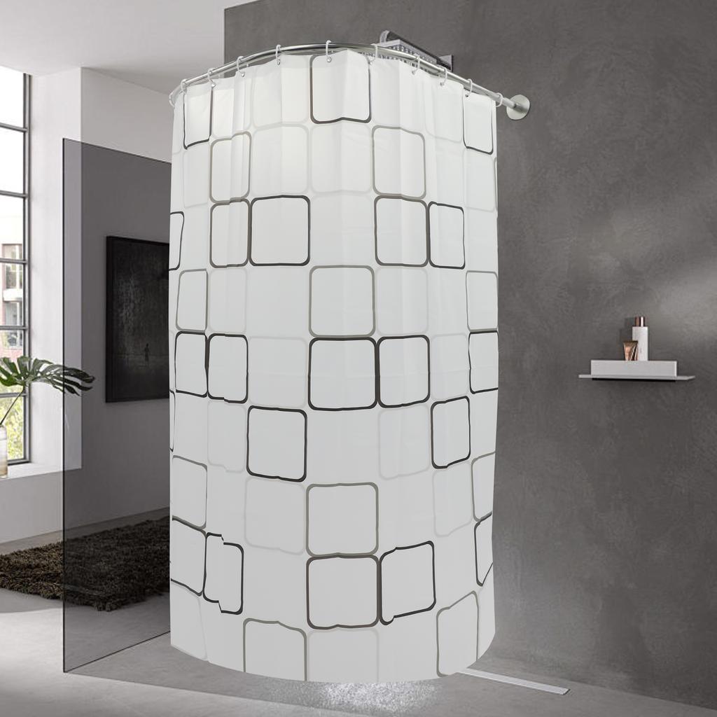 2.4m*1.8m Shower Curtain Rod Kit 0.9-1.3m Shower Curtain Rail U Shape W/ Curtain 80-130 Cm Shower Rail for Shower Curtain