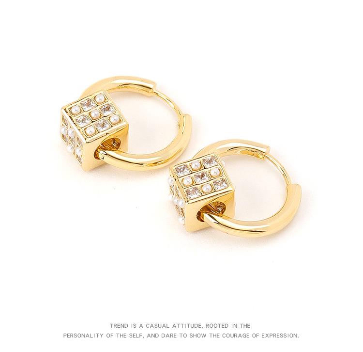 Diamond-Studded Rubik's Cube Earrings - Geometric Korean Design, Luxury Women’s Niche Accessory