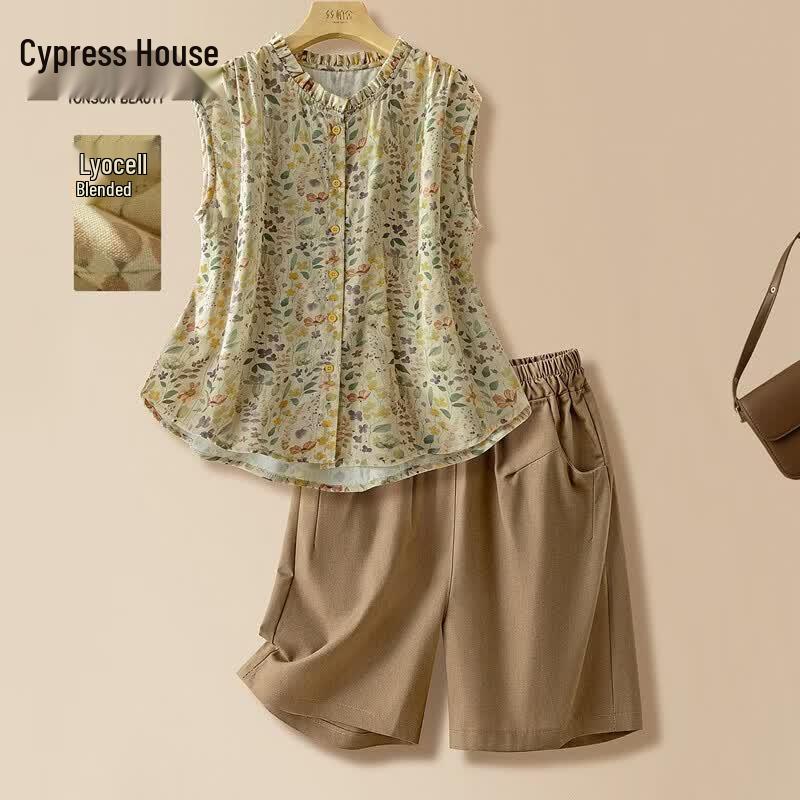 Sibaishe Women s Floral Print Lyocell Sleeveless Blouse 2XL