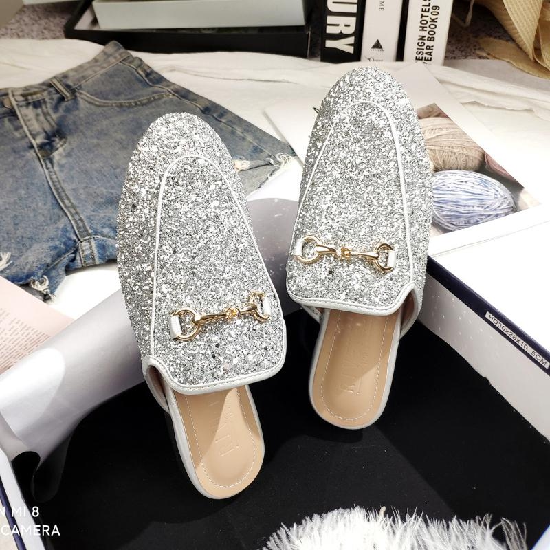 Luxury Designer Men's Alligator Pattern Metal Chain Sandals Half Sequin Shoes for Men Mules Casual Shoes Slides Loafers Slippers