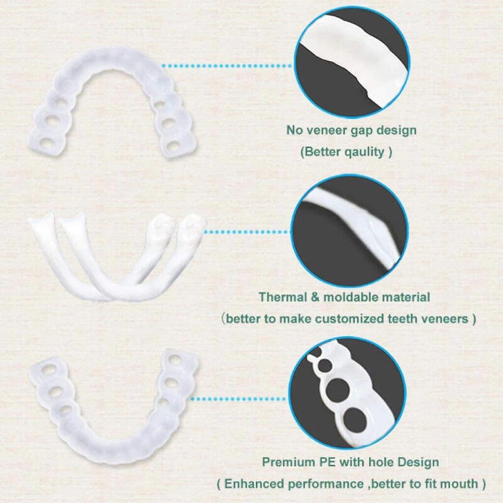 2 Pairs Comfort Upper and Lower Jaw Denture Regain Confident Smile False Teeth Braces and Whitening Substitutes