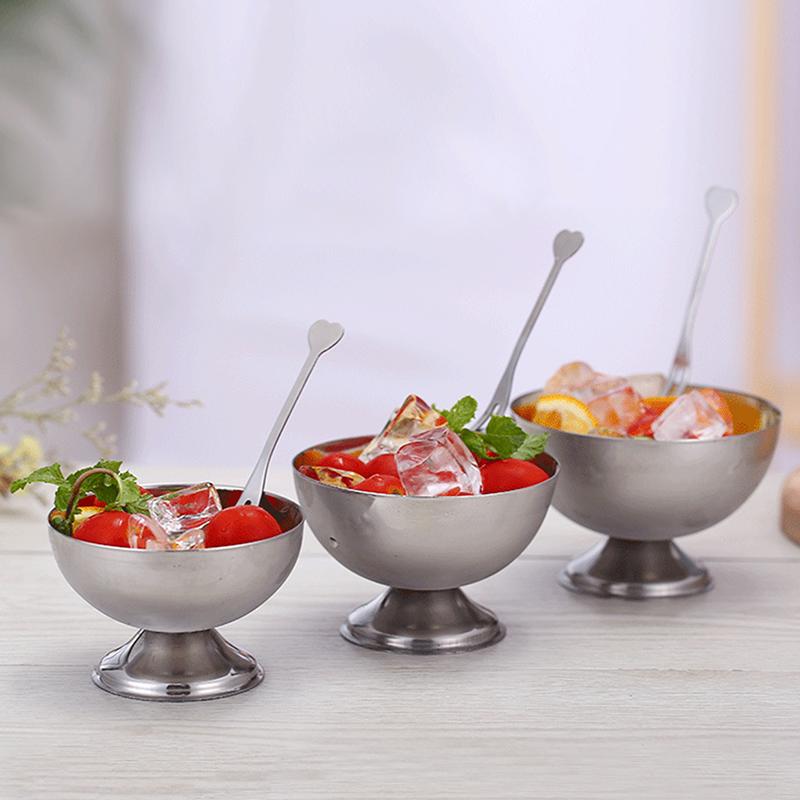 1set Multi-functional Ice Cream Round Cup Stainless Steel Salad Cup Stainless Steel Ice Cream Cup Milk Shake Dessert Snack Cup