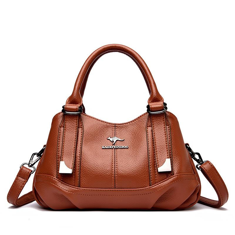 Fashion Three-layer Pocket Handbag, Trendy Leather Texture, Middle-aged Woman's Single-shoulder Bag