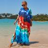 2022 Multicolored Kaftan Bohemian Printed V-neck Batwing Sleeve Street Wear Maxi Dress Women Beach Wear Swim Suit Cover Up Q1342