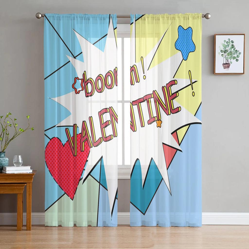 Comic Art Boom Star Voile Curtains Kitchen Living Room Bedroom Decoration Chiffon Tulle Window Treatment Light Filtering Made Of Polyester Area Decor