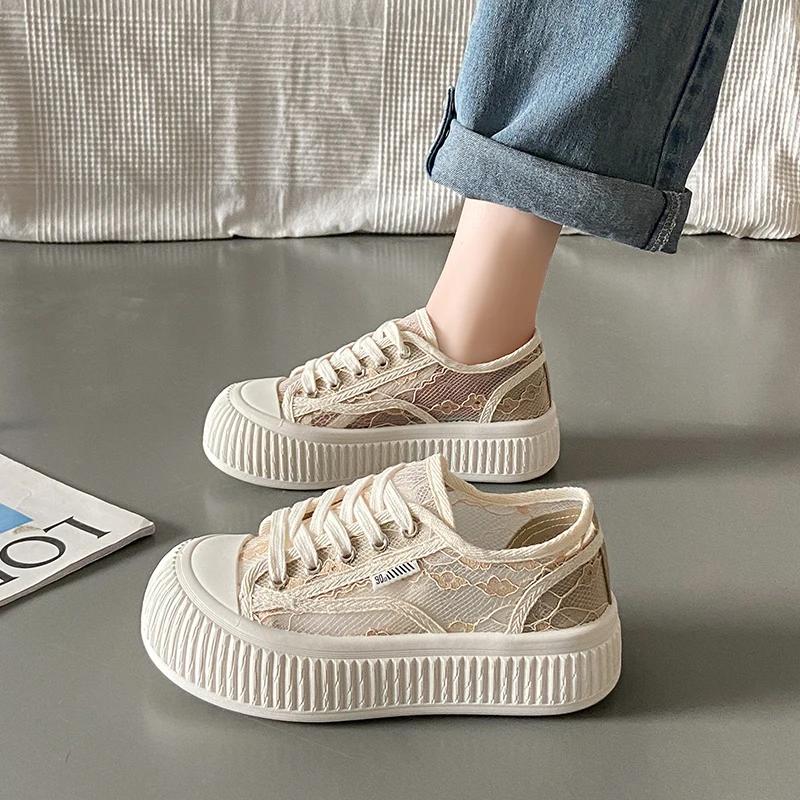 2025 Summer New Single Mesh Hollow Mesh Casual Trendy Fashion White Shoes Thick Soled Comfortable Women's Shoes shoes for women