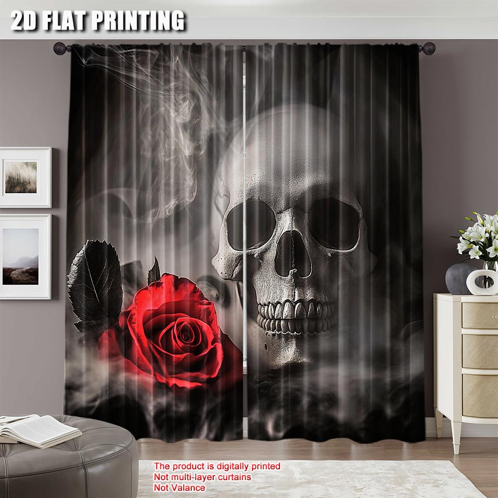 Set Of 2 Sugar Skull Adult Curtain Lover Sweetheart Roses Curtains Halloween Suitable Living Room Dining Made Polyester Area Window Treatment