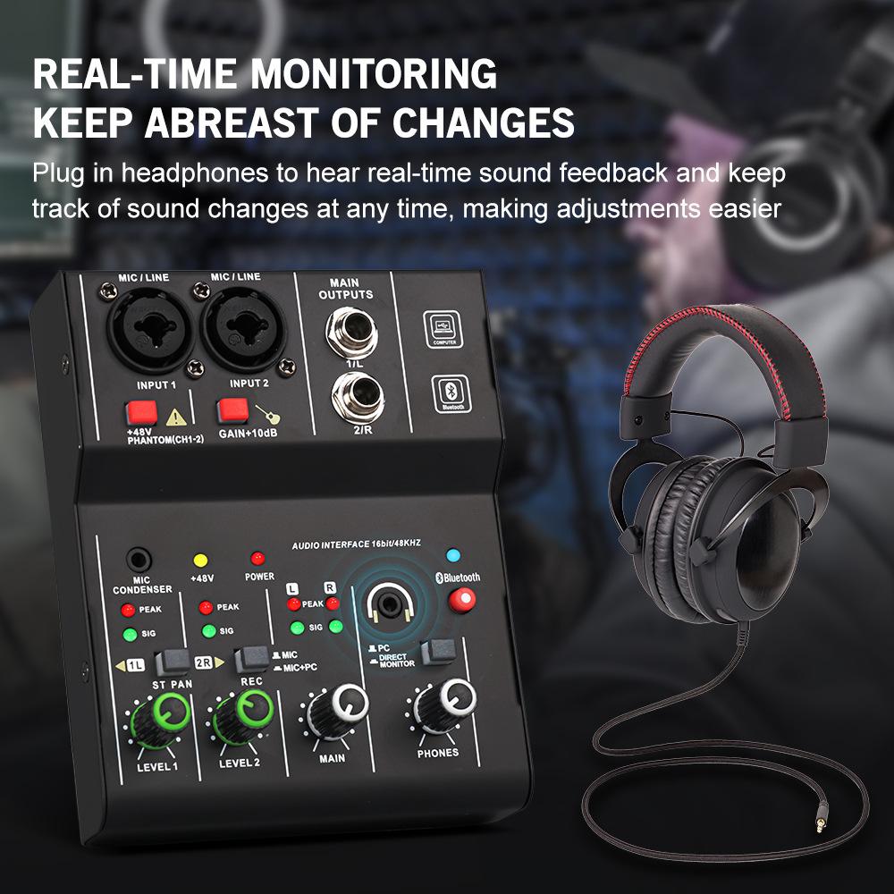 Teyun Q12 Q12m Professional 2 Channels Audio Mixer Interface Sound Card Console Mini USB Recording Mixer For DJ Studio Guitar