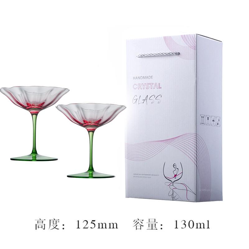 Luxury Vintage Floral Crystal Glass Pink Green Champagne Cocktail Martini Wine Goblet Home Barware