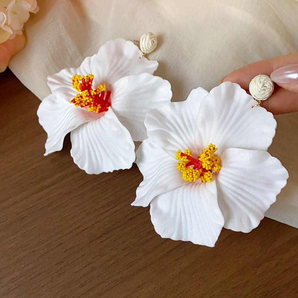 Zinc Zinc Alloy Simulated Flower Drop Earrings Beach Jewelry Lafite Grass Earrings Flower Earrings  Party