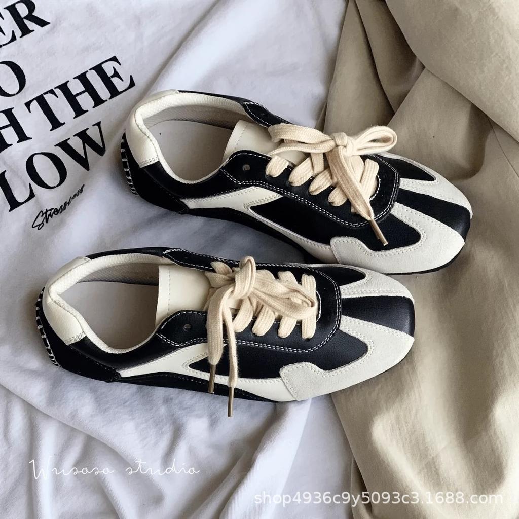 Retro German training shoes women's shoes 2025 spring and autumn soft leather versatile casual shoes sports shoes flat-soled Forrest Gump shoes trend 