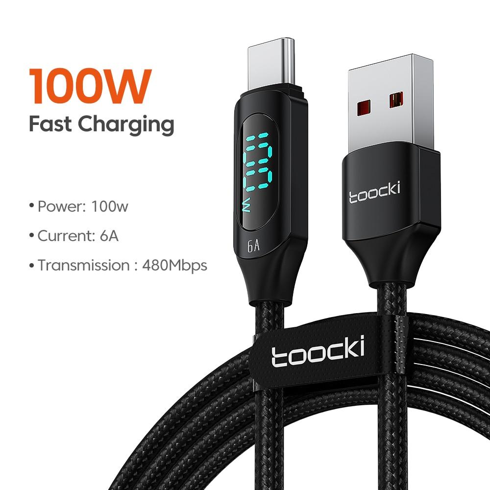 Toocki 100W USB Type C Cable For Huawei Honor Xiaomi Samsung Super Charge Fast Charging USB C Charger Data Cable Wire Cord 1m 2m
