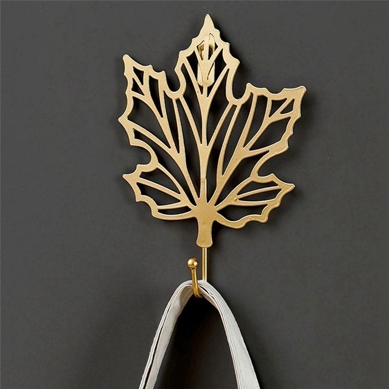 ABWR-Leaf Hook Gold Color Iron Art Wall Hanging Hooks Creative Towel Hat Storage Racks Style 3