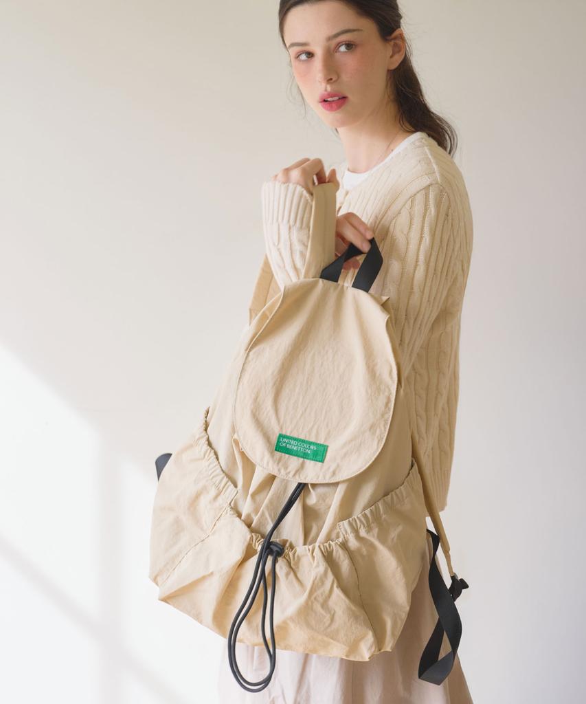 Benetton Shirred Laptop Backpack - [Cream Beige]
