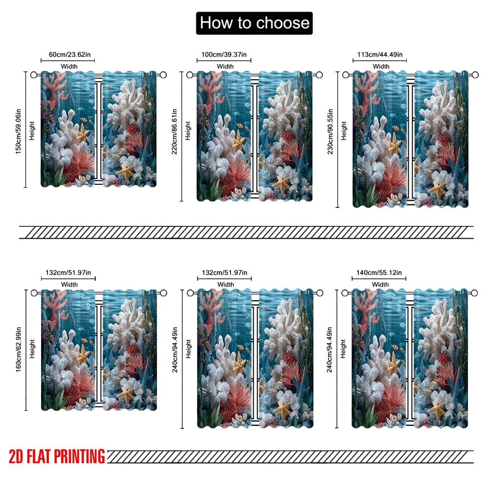Set Of 2 Flat Printing Curtains Blue Ocean Shell Starfish Coral Digital Printed Polyester Drapes Party Decorations New Curtain