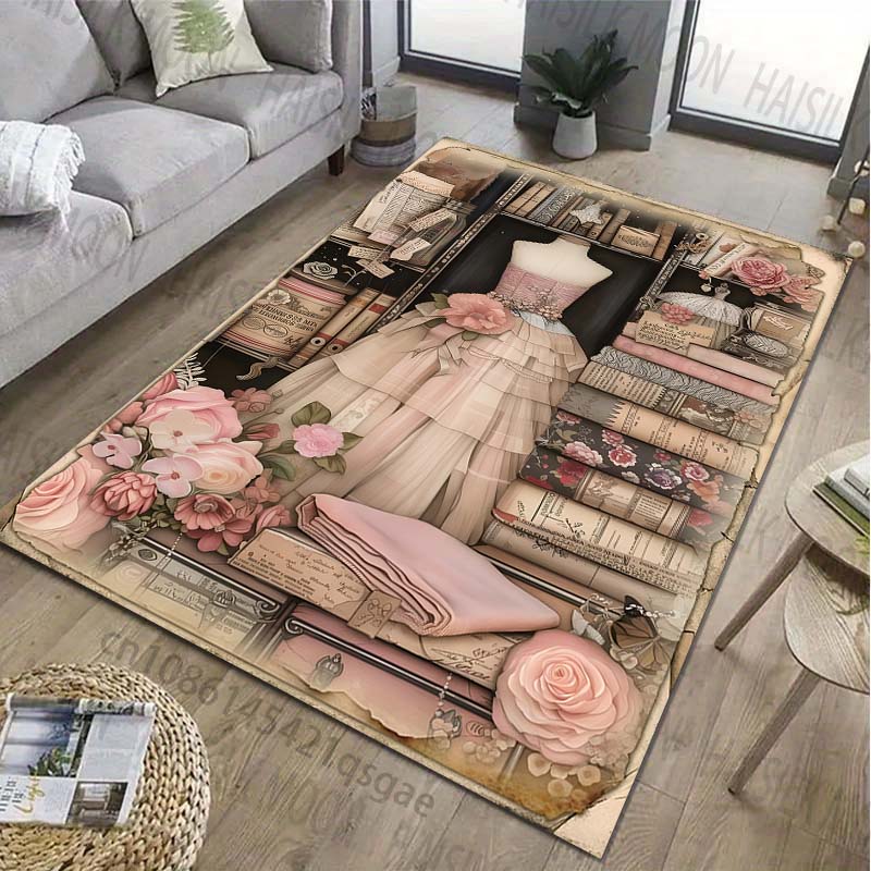 Retro Sewing Machine Patter Carpet for Living Room Bedroom Bedside Bathroom Floor Mat Area Rug Sofa Home Decor for Gifts