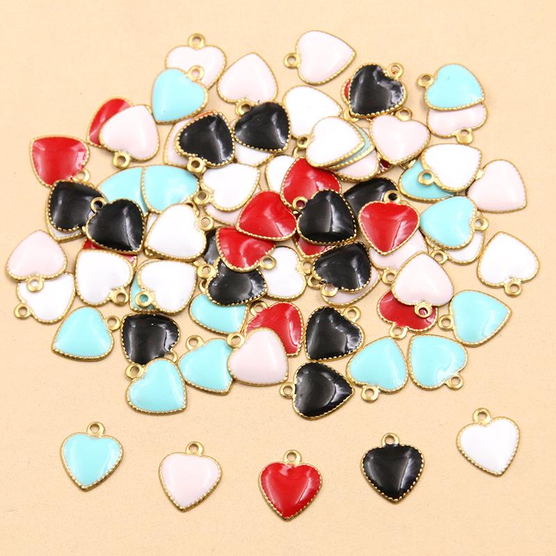 Heart-Shaped Enamel Lace Charms: 5 Colors, 8x9mm Stainless Steel
