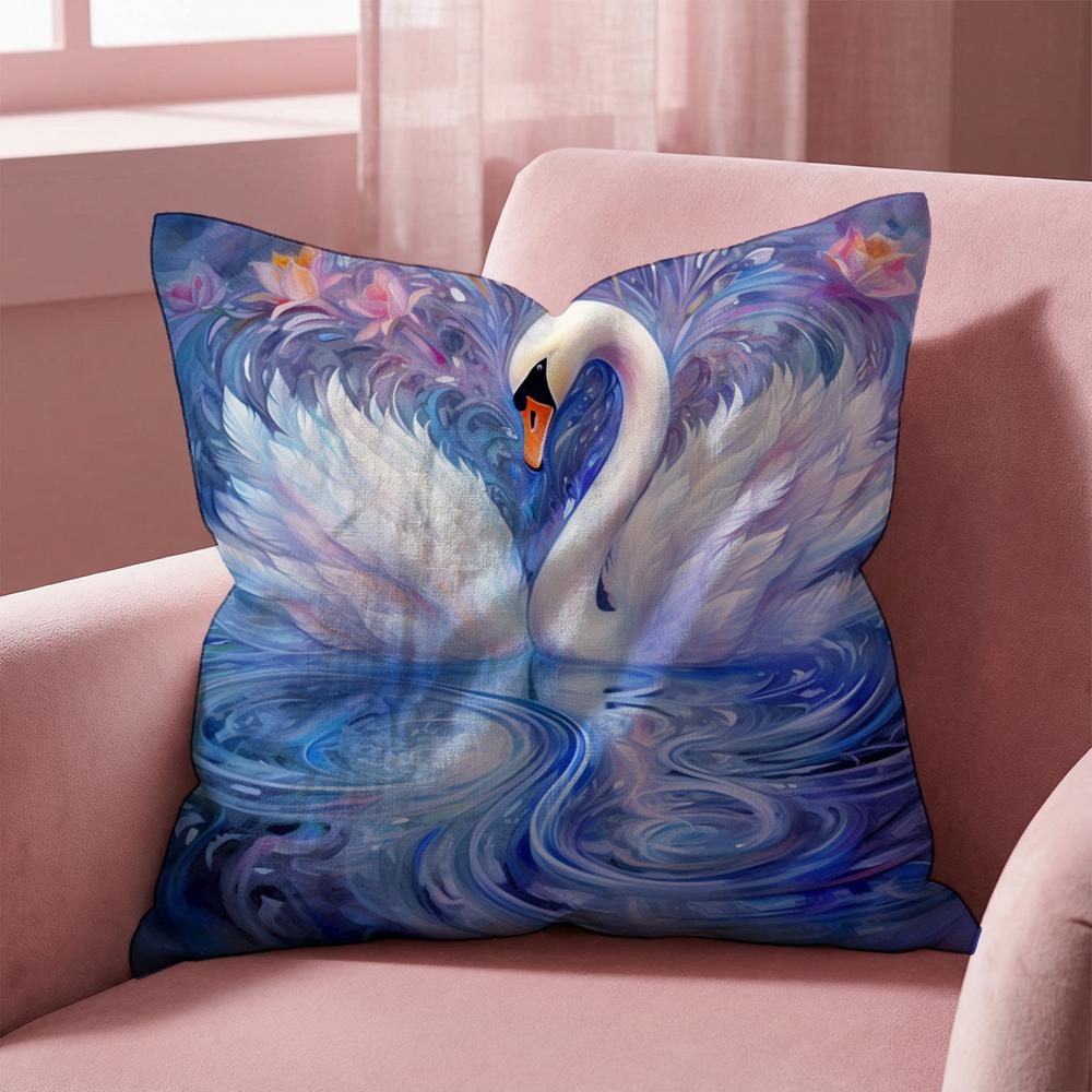 Elegant Swan Floral Cushion Cover Multi-Scene Pillow Cover for Home & Car - Reversible, Soft & Durable for Daily Use
