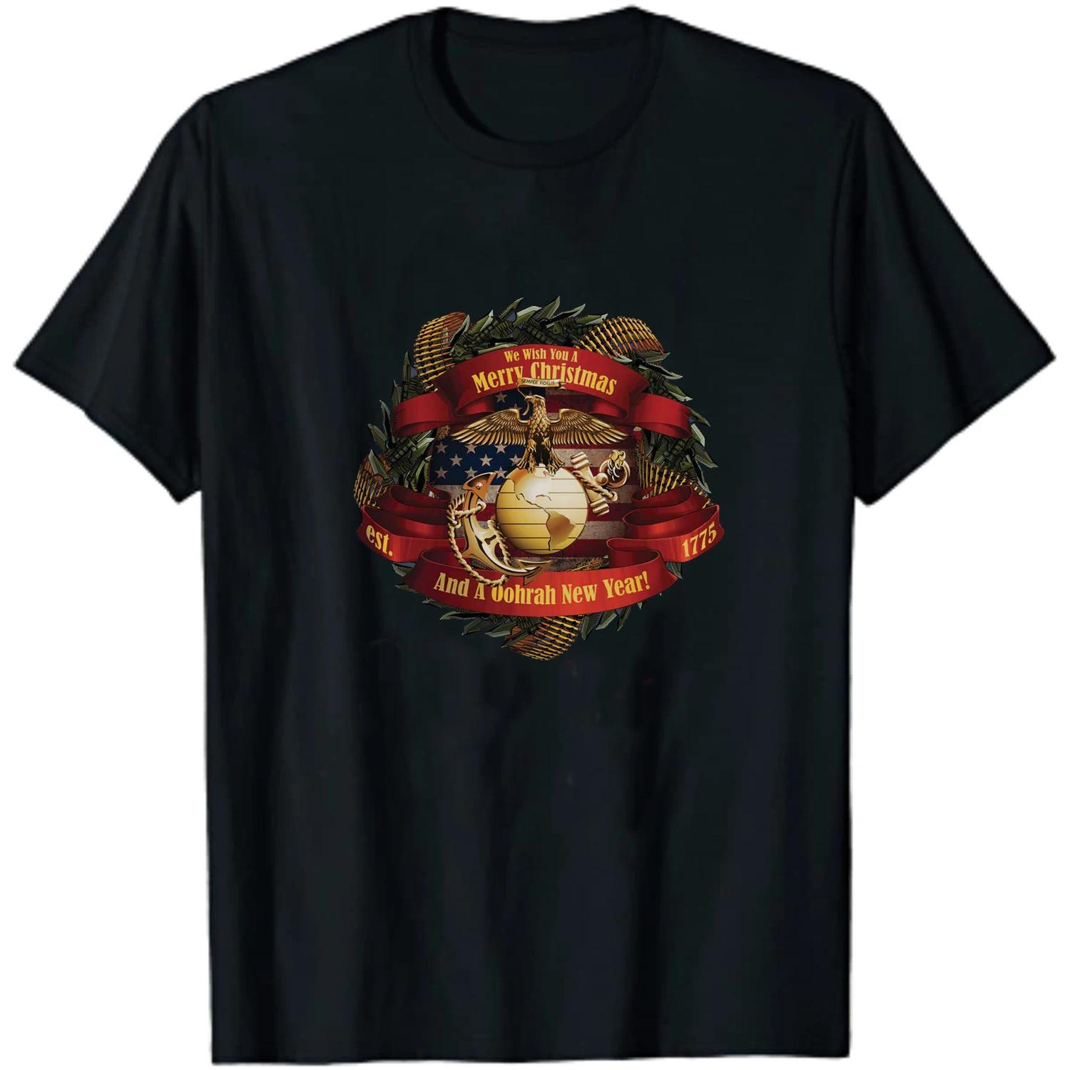 

US Marine Corps Christmas Wreath Xmas Gift T-Shirt New 100% Cotton Short Sleeve O-Neck Harajuku Casual Mens T-shirt Streetwea... S разноцветный