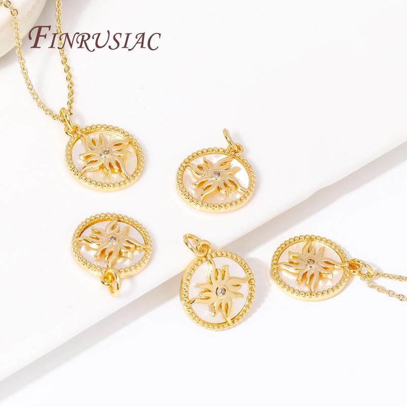 Pendentifs Rond Soleil Plaqué Or 18K Laiton Métal de Haute Qualité Charms Coquille Incrustée Pour Fabrication de Bijoux Accessoires DIY Vente en Gros
