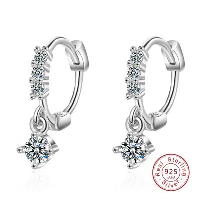 Luxury Solid  Sterling Silver  Stud Earrings Trendy Elegant Single Row Zircon Party Small Creative Prevent Allergy