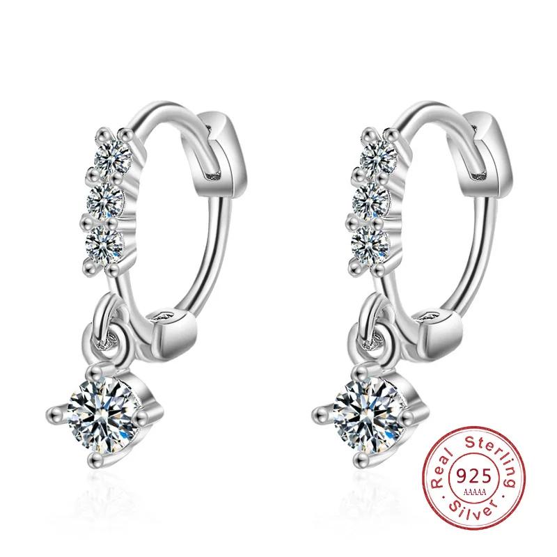 Роскошные Серьги-гвоздики из цельного стерлингового серебра Модные Элегантные Однорядные Цирконы Маленькие Креативные Против Аллергии