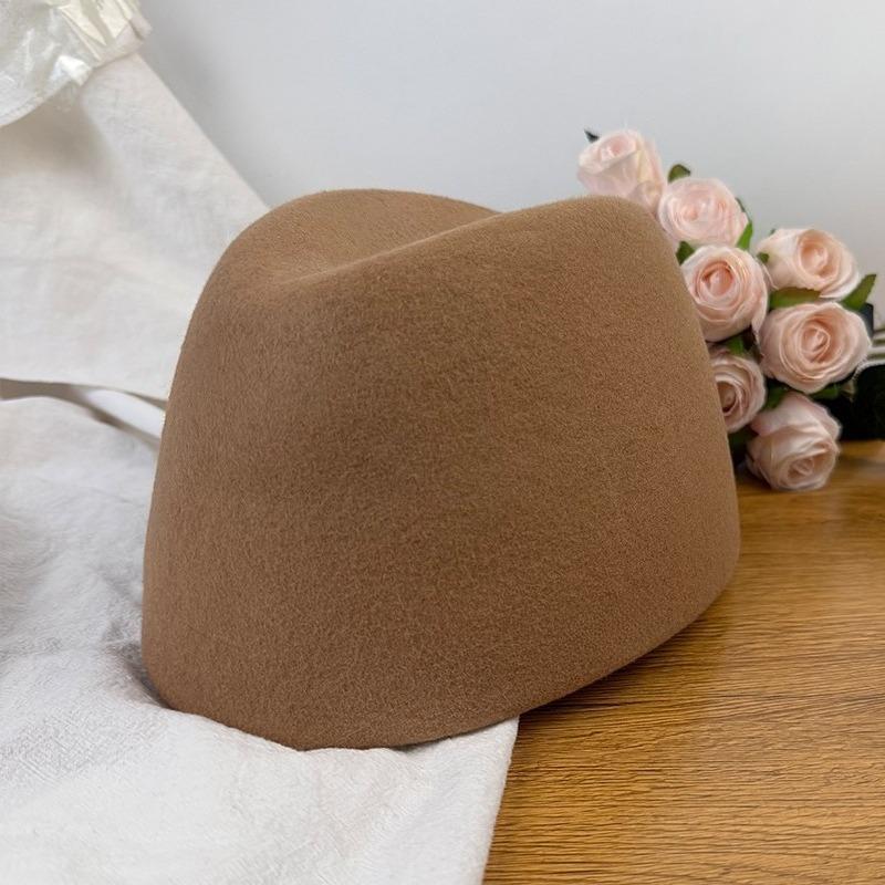 Autumn Winter Women'S Hard Top Beret Hat Wool Felt Fashion Retro Fascinating Hostess Formal Designer Cap Keep Warm Pillbox Hat