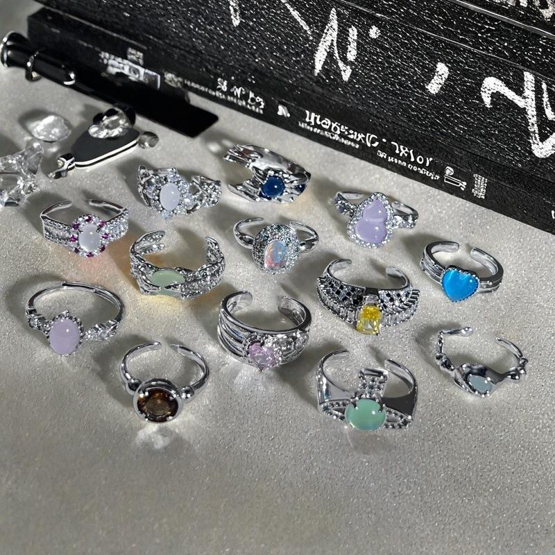 Niche Design Exquisite Imitation Chalcedony Moonstone Series Ring High-End Light Luxury Full Of Diamonds Zircon Accessories