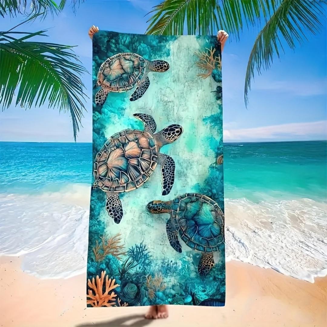 

Ocean Turtle Beach Towel Marine Life Design Microfiber Bath Towel Soft Absorbent Beach Blanket Summer Accessories W30*H60(CM)