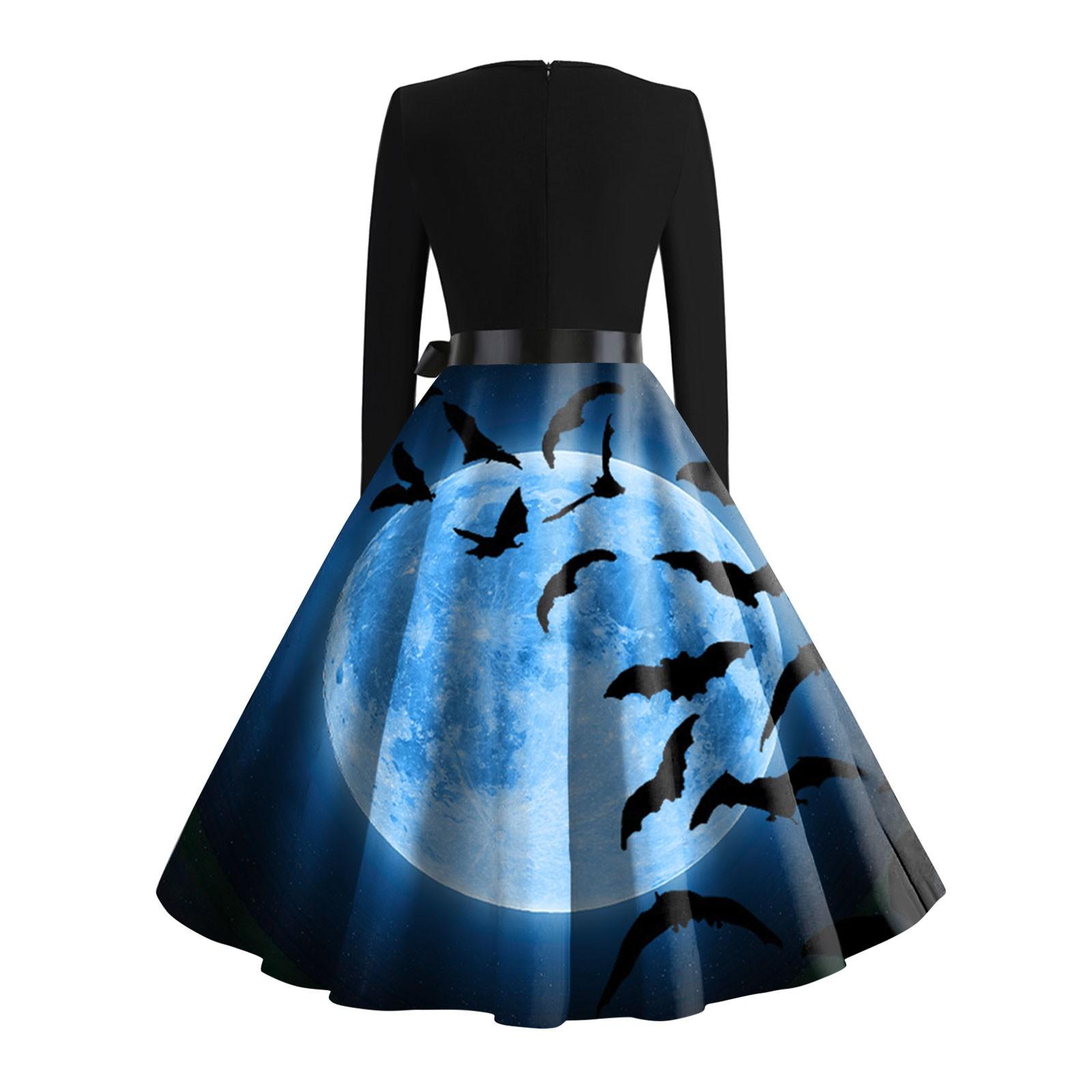 Женское винтажное классическое платье с длинным рукавом и v-образным вырезом с принтом — фото 4