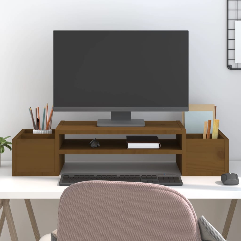 Vidaxl Podstawka Na Monitor, Miodowy Brąz, 70X27,5X15 Cm, Lita Sosna