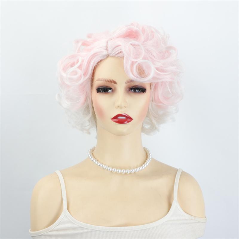 

Синтетический короткий парик для женщин, парик с боковым пробором, прическа, косплей, Хэллоуин, карнавальная вечеринка, женский парик розовый