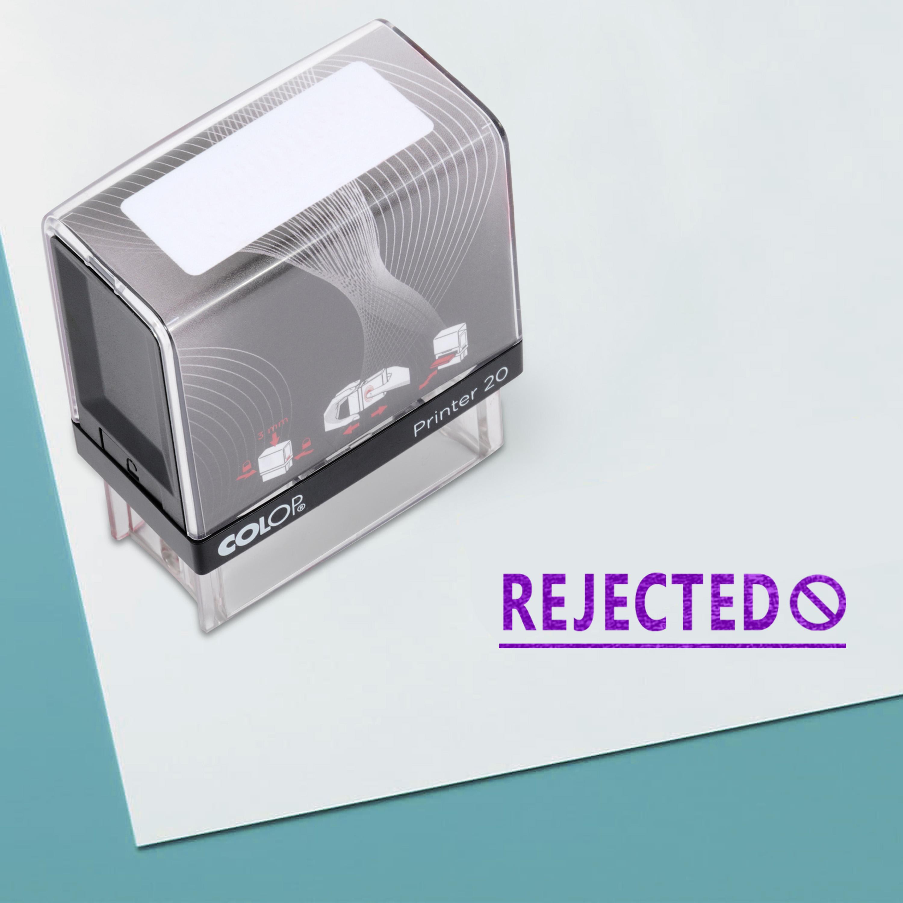 

REJECTED Self Inking Rubber Stamp Custom Colop Office Stationary P20 Mini Stamper 14 mm x 38 mm Фіолетовий