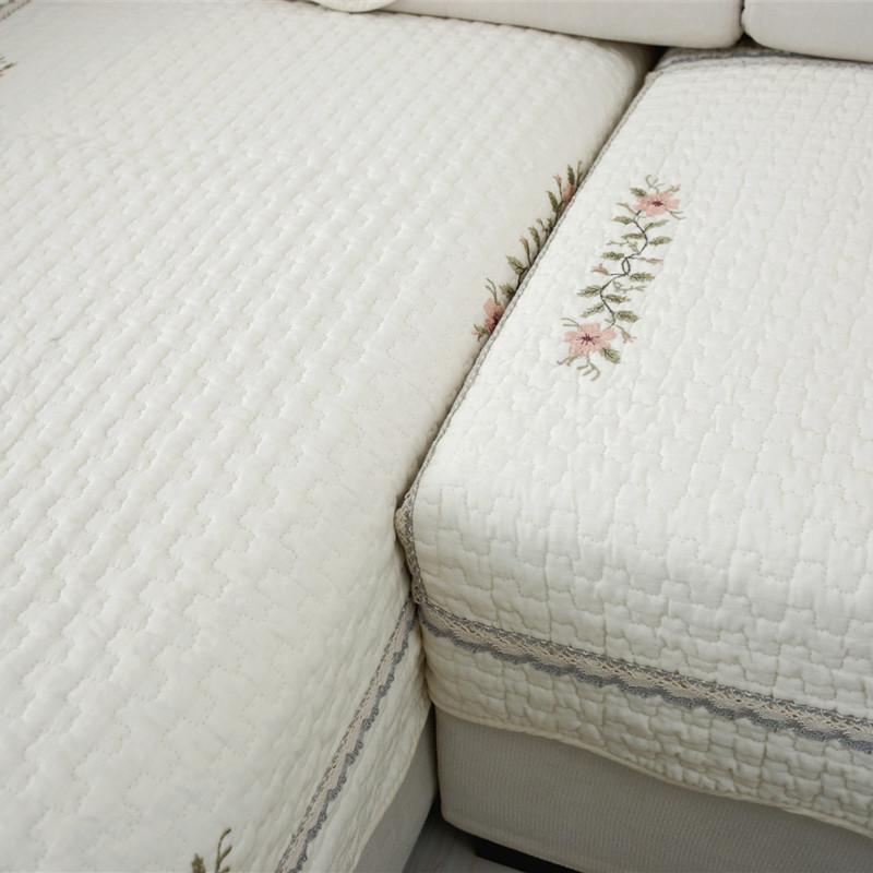 Pastoral Style Thick Sofa Covers Non-slip Soft Off White Sofa Cushion Mat  Buckwheat Flower Embroidery L-type Corner Couch Cover