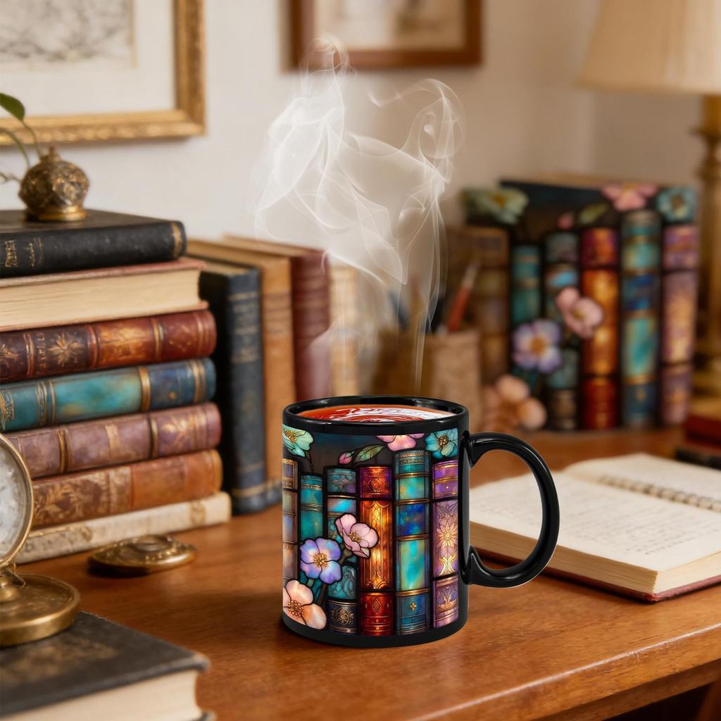 Bookshelf Mug 330ml Coffee Drinkware Ceramic Tea Cup With Handle For Reader Beverage Water Milk Cafe Kitchen Restaurant