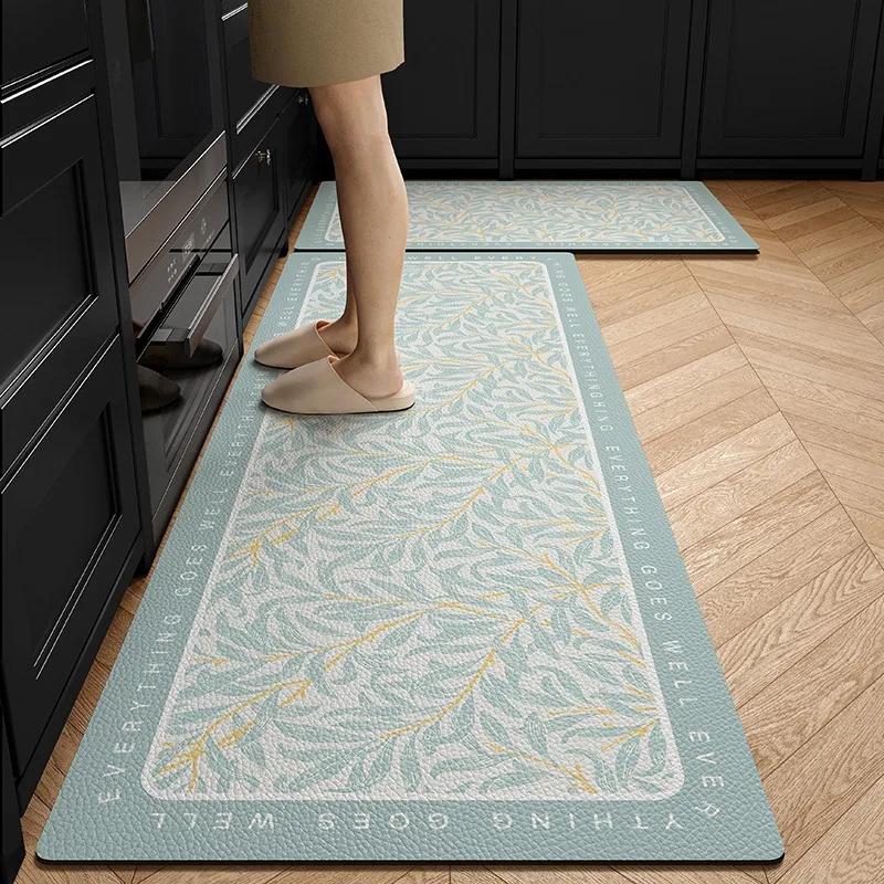 PVC Kitchen Floor Mat Leather Waterproof Non-slip Foot Mats Long Carpet Flower Plant Flowers Pastoral Style Home Decoration Rug