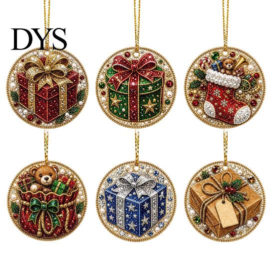Indoor Outdoor Christmas Decorations 6 Pcs Pearl Art Ornaments, 2D Flat Acrylic Holiday Tree Pendant, Creative Ornaments Effect Hanging Decoration for