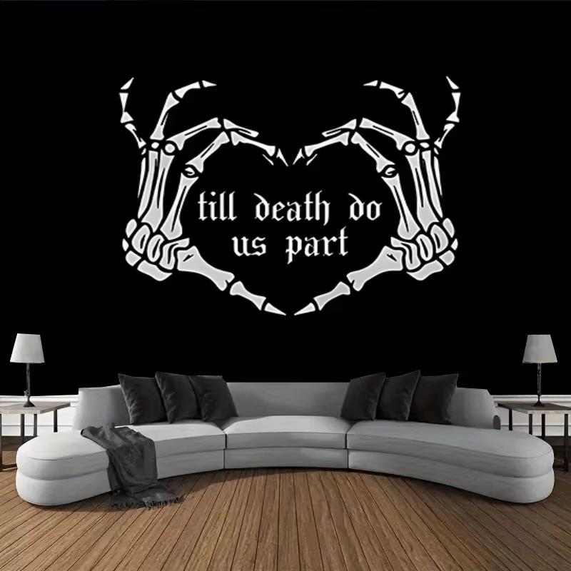 Skeleton Hand Jointed Heart Tapestry Dark Oath Gothic Style Wall Hanging for Bedroom Living Room Gothic Theme Decor