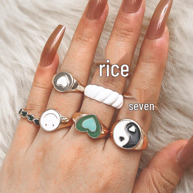 

Красочное кольцо в виде сердца с капельной эмалью, Инь-Ян, смайлик