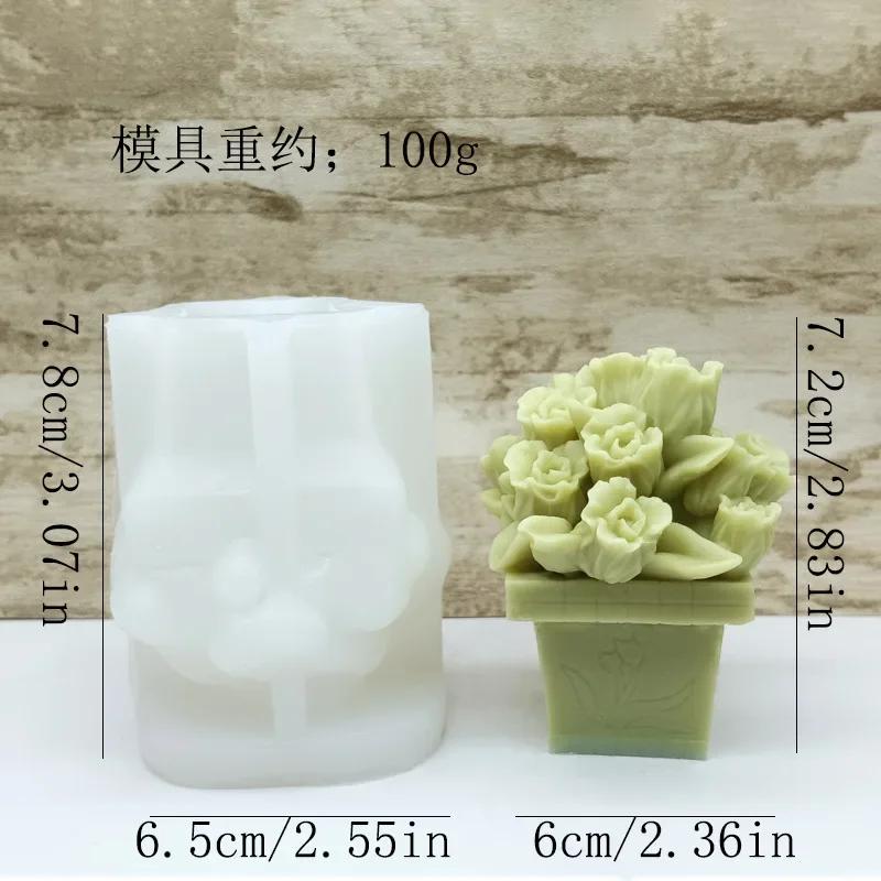 DIY Potted Flowers Silicone Candle Mold 3D Tulip Bouquet Aromatherapy Plaster Soap Resin Crafts Mold Home Decorative Art