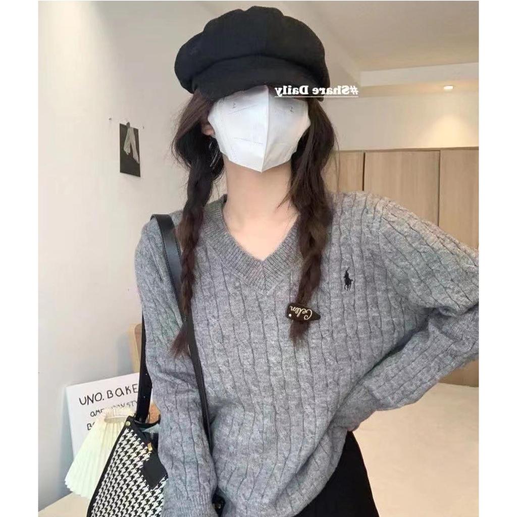 V-neck Long-sleeved Women's Early And Winter Retro Embroidered Knitted Top Inner Wear Outer Wear Pullover Cable Sweater