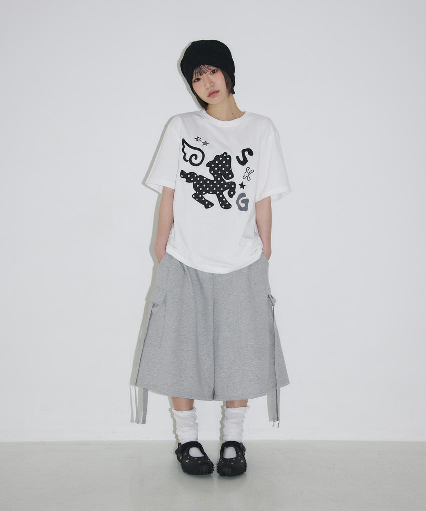 Seulliggeullou Cargo Strap Bermuda Sweatpants [Grey]