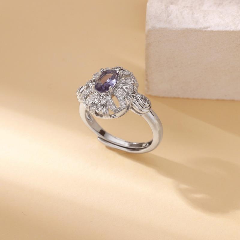 Medieval Bauhinia Flower Zircon Heavy Industry Flower Index Finger Ring Retro Court Style Ring Light Luxury Jewelry New