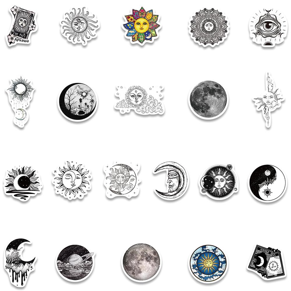 64Pcs Cool Gothic Cartoon Witch Moon Sun Stickers Aesthetic Art Decals Scrapbook Laptop Guitar Phone Graffiti Sticker Kids