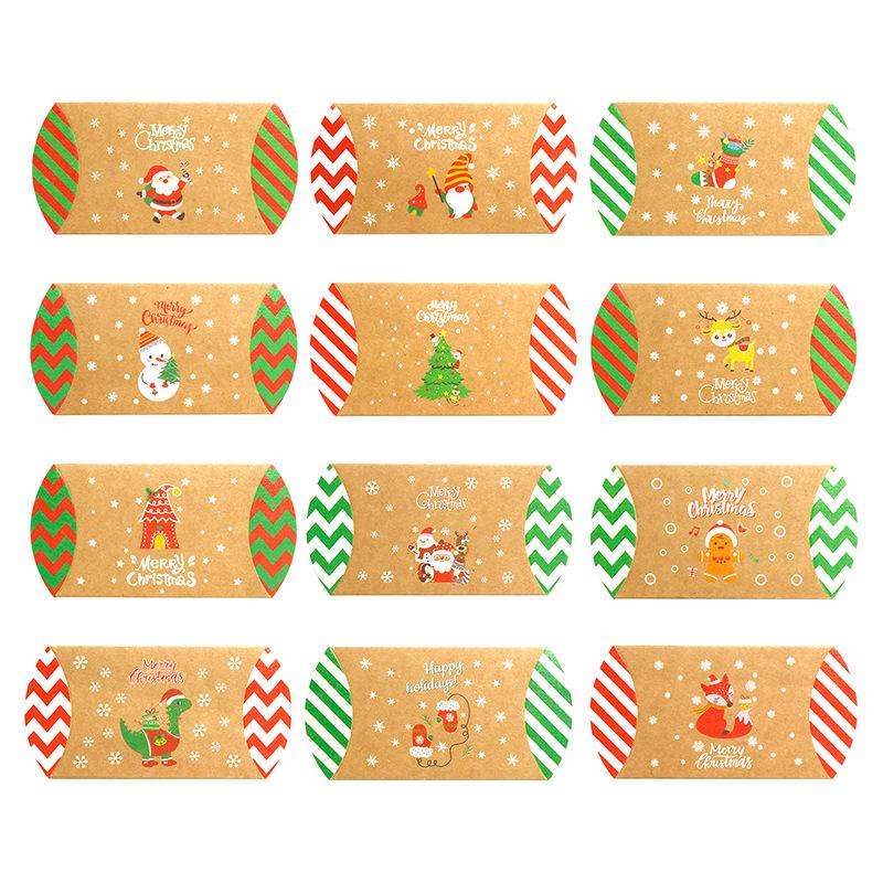 Christmas Pillow Box Candy Packaging Box Christmas Small Paper Box Christmas Arrival Calendar Gift Packaging Box